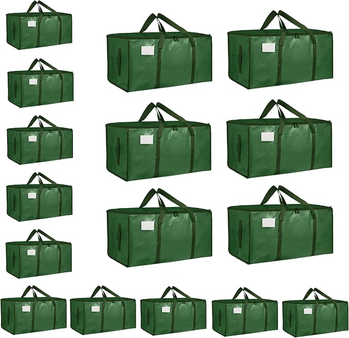 16 Pack-Extra Large Heavy Duty Moving Bags - Waterproof Storage Totes with Handles & Zippers, Foldable for College Dorm, Storage (olive green) by Unknown
