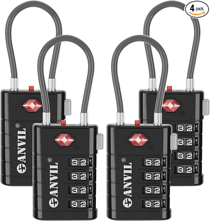 ANVIL TSA Approved Luggage Locks with Search Alert Indicator, 4-Digit Combination Suitcase Lock, Advanced TSA008 Core Heavy Duty Anti-Theft Travel Lock for Double Zippers, Backpacks by ANVIL