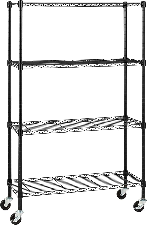 Amazon Basics 4-Shelf Heavy Duty Garage Shelving Storage Unit on 3" Wheel Casters, Adjustable Metal Wire Rack with Leveling Feet, 36" x 14" x 57.75", Black by AmazonBasics