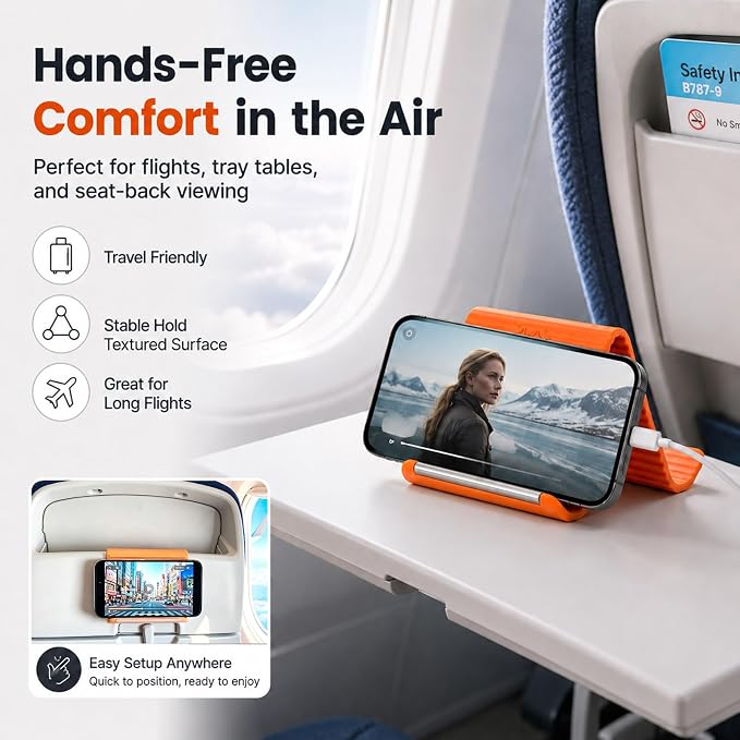 Airplane Phone Holder, Foldable Silicone Aluminum Phone Holder | Textured Non-Slip Surface Flexible Silicone Tablet Stand 0.12" Ultra-Thin Desktop Mount for Home Office Desk Travel Treadmill - Image 3