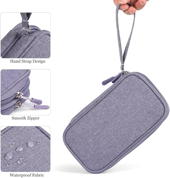 CAAORDKSO Travel Electronic Organizer Pouch Bag, Waterproof Portable Electronic Accessories Storage Multifunctional Case for USB, Cable, Cord, Charger, Phone, Power Bank, Earphone (Purple, Large) - Image 6