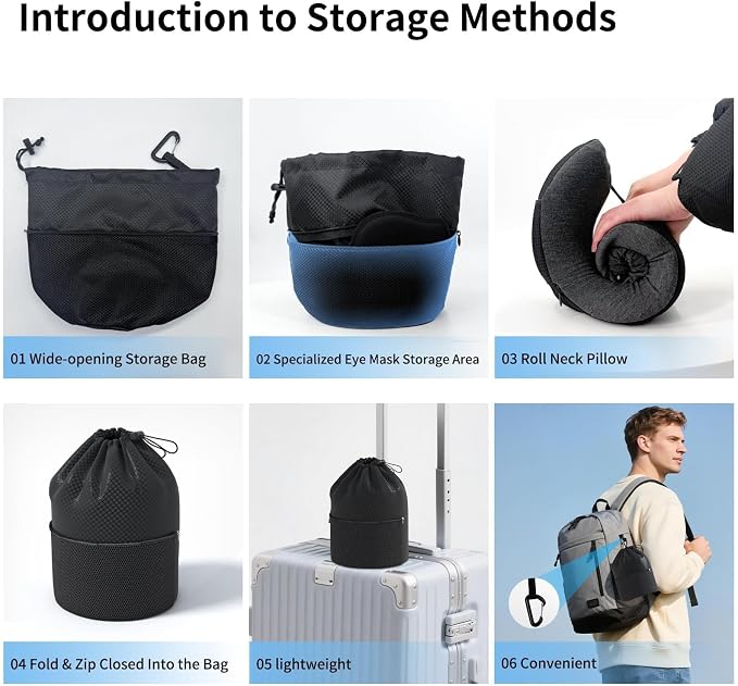 Patented Head-Bobble-preventing Ergonomic Travel Neck Pillow Combo | Game-Changer Adjustable & Detachable Seat Strap for Head-stability，Exclusive Golden Formula Memory Foam，3D Contoured Eye Mask - Image 7