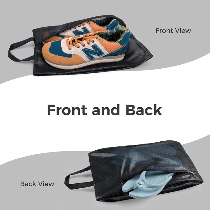 pack all Shoe Bag for Travel, Dual Pocket Shoe Pouch for Sports | Water-Resistant, Odor-Resistant, Dustproof, Portable, Soccer Cleats & Gym Storage, Fits Up to Size 16, Black - Image 2