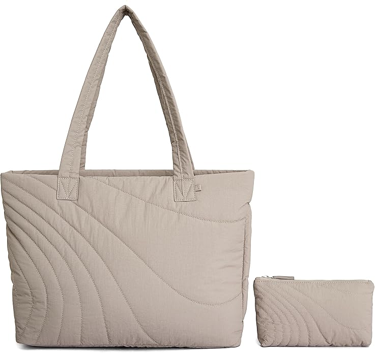 Quilted PufferTote Bag for Women with Wallet,0.741bs Lightweight Large Capacity Handbag for Travel,Work,Gym,Daily by Unknown