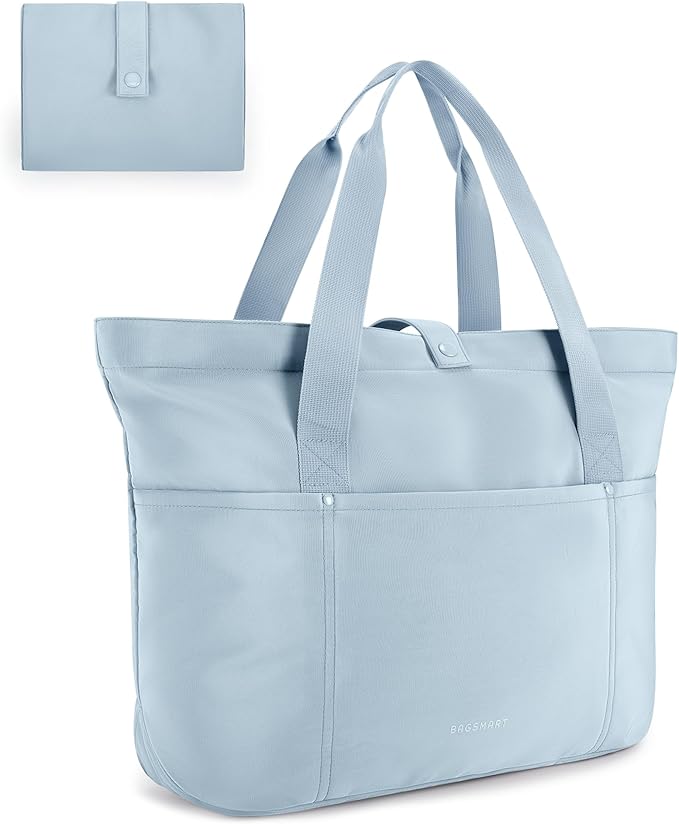 BAGSMART Tote Bag for Women, Foldable Tote Bag With Zipper Travel Shoulder Bag Handbag for Work by BAGSMART