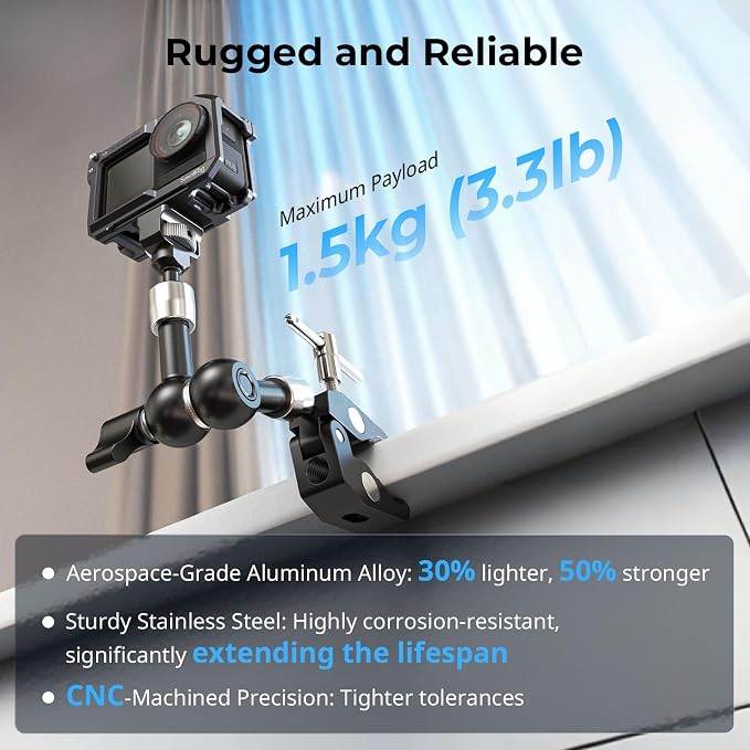 SMALLRIG 7 Inch Magic Arm with Crab-Shaped Clamp, Arm with 1/4"-20 Screw and Retractable Pins, for Action Cameras, Monitors, Video Lights, and Microphones - 5310 - Image 5
