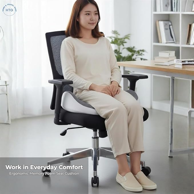 Home & Travel Gear Seat Cushion for Tailbone & Coccyx Comfort — Memory Foam for Office Chair & Car | Non-Slip Base | Ergonomic Cutout Design | Breathable Washable Cover - Image 2