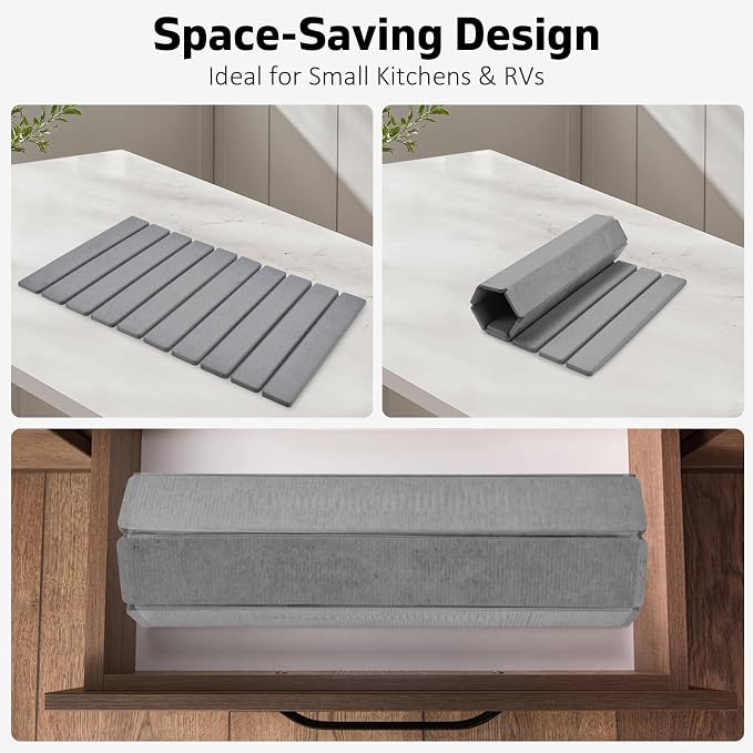 Large Stone Dish Drying Mat for Kitchen Counter, 24"(L)×16"(W) Collapsible Quick Drying Dish Mats, Ultra Absorbent Diatomaceous Earth Mats for Bottles, Match Any Countertop - Image 3