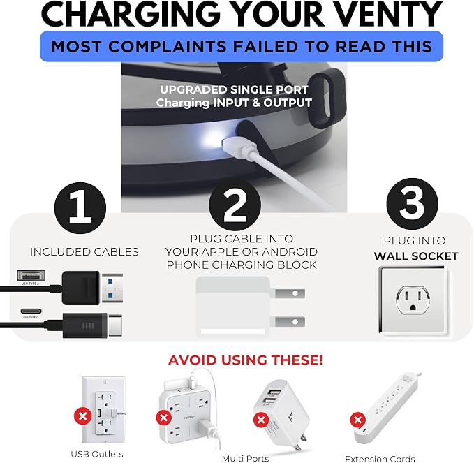 VENTY Portable Fan - Wireless Battery Operated Fan - 4 Speeds - LED Lighting - Carry Case & Remote Control - Cruise Travel - Outdoor Travel RV Power Bank With USB-C Port (Blue with Case) - Image 9