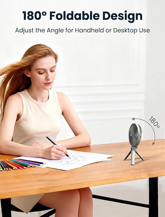 Quiet Handheld Desk Fan, Portable Fan Rechargeable, 12H Battery Life USB-C | 3000mAh hand held portable fan with digital display, 4 speeds and quiet airflow for desk, travel, dorm and office - Image 6