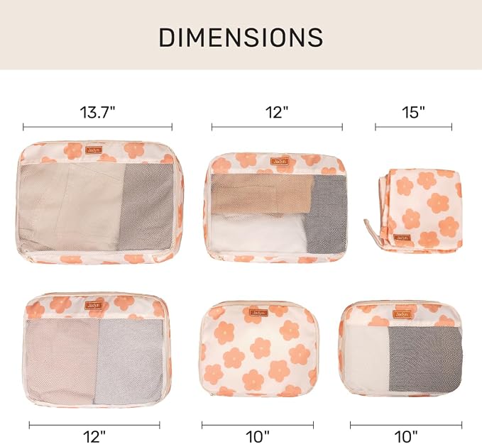 Packing Cubes for Travel, 6-Piece Large Packing Cube Organizer Set for Suitcase, Duffel Bag, Luggage, Multiple Sizes Travel Essentials (Daisy) - Image 2