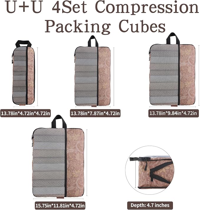 U+U 4 Set Compression Packing Cubes, Travel Organizers (Paisley Pattern) | Space-Saving & Lightweight Travel - Image 5