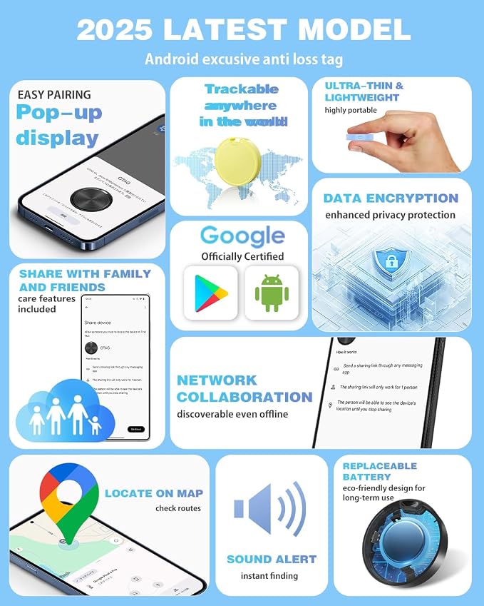Air Tags for Android,Air Tags-4 Pack Android,Air Tracker Tags with 4 Case,2 Year Battery Life,Google Find Trackers for Google'S Find Hub App,IP65 Waterproof Luggage Tracker for Key,4 Colour - Image 3