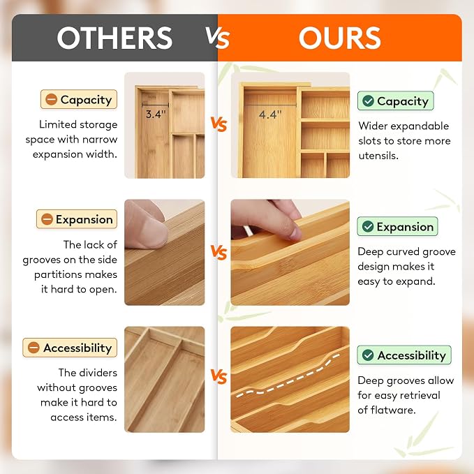 Lifewit Silverware Drawer Organizer, Wooden Utensil Tray for Kitchen | Expandable Flatware and Cutlery Holder, Adjustable Storage for Spoons Forks Knives, 12-21 x 17", Natural - Image 5