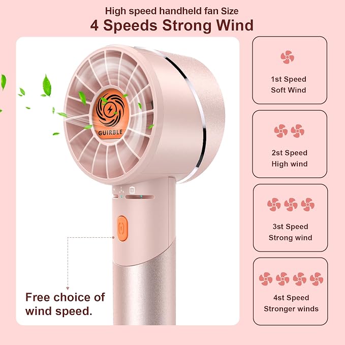 Handheld Fan,Portable Turbo Fan,Powerful Personal Fan(7000rpm High-Speed Motor,Battery Work 3-16 H),USB Rechargeable Mini Handheld Fan for Travel/Outdoor/Gift/Makeup (Rose Pink) - Image 2
