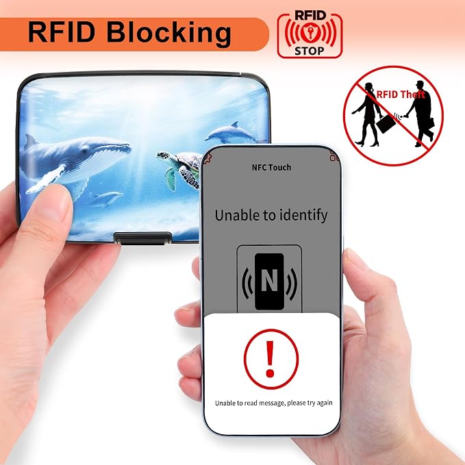 Mayski 2 Pack Credit Card Holder for Women RFID Blocking Wallet, Ocean | Card Wallets for Women Small Mini Business Metal Accordion Aluminum Alloy Hard Case for Men - Image 2