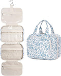 Narwey Hanging Floral Toiletry Bag for Women Travel Makeup Bag Organizer Toiletries Bag for Travel Size Essentials Accessories Cosmetics (Blue Flower (Medium)) by Narwey
