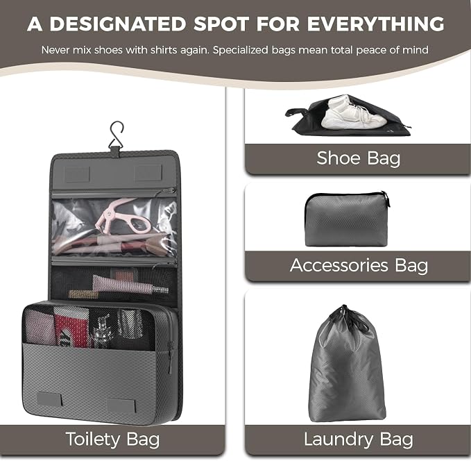 Compression Packing Cubes for 7 Days Travel, 8-Piece Space Saving and Tidy | Luggage Organizer with Double Zipper Design, Space-save for Suitcase & Carry-On, Ideal for Business Trip Weekends- Gray - Image 8