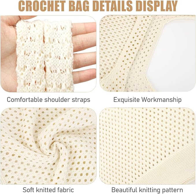 COOKOOKY Crochet Beach Tote bag Summer Beach Bag for Women Aesthetic Mesh Tote Bag Hippie Bag Knit Bag - Image 5