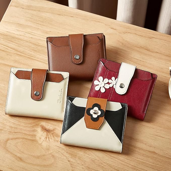 BOSTANTEN Leather Womens Wallet Small RFID Blocking Credit Card Holder | Removable ID Window, Zipper Coin Pocket, Bifold, Minimalist, Fits Small Purses, Daily Use, Ladies Gifts, Beige with Brown - Image 9