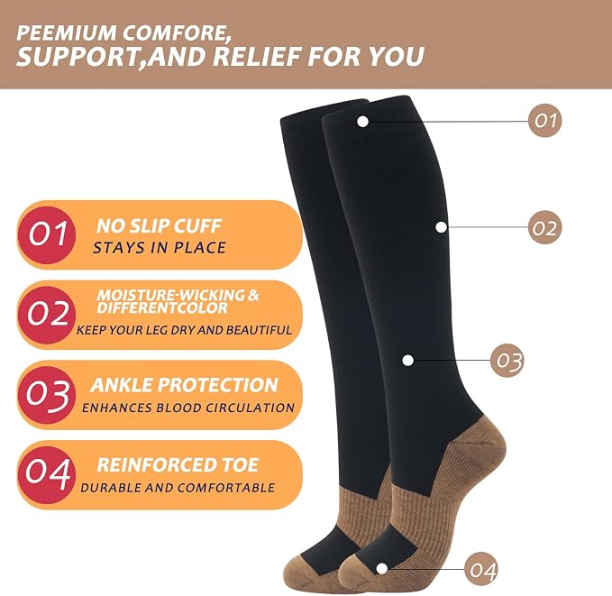 fenglaoda 6 Pairs Compression Socks for Women & Men Knee High Cute Circulation Socks for Nurse Pregnant Travel Athletic - Image 4