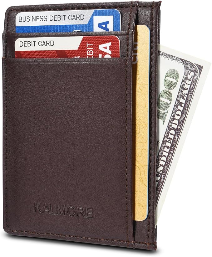 KALMORE womens Credit Holder Genuine Leather Slim Minimalist Card Case Wallet, Black With Id Window by KALMORE