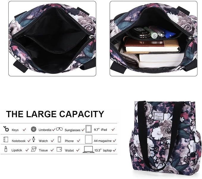 KAMO Floral Tote Bag - Waterproof Lightweight Handbags Travel Shoulder Bag for Hiking Yoga Gym Swimming Travel Beach - Image 5
