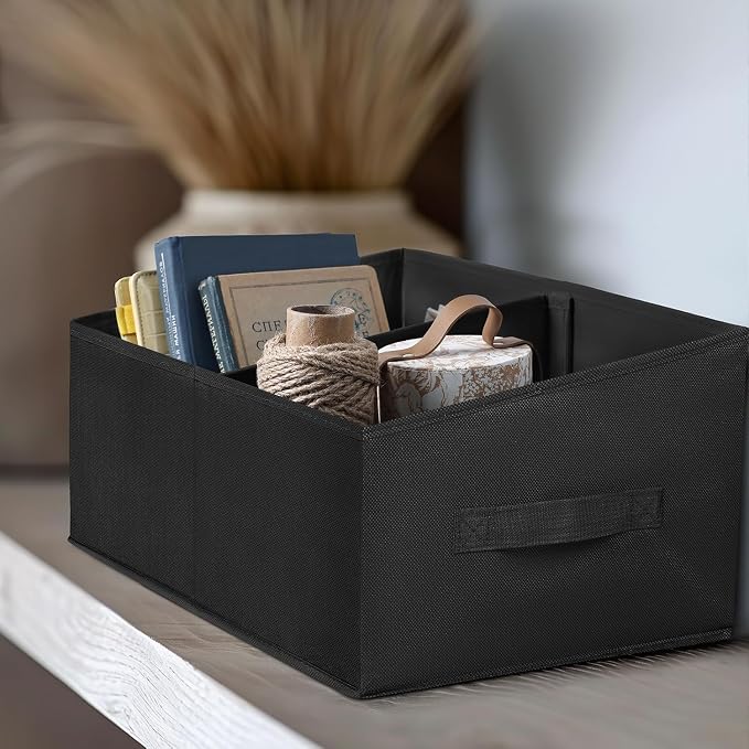 DIMJ Closet Storage Bins, 6 Pack Storage Baskets for Shelves, Foldable Closet Organizer with Handle, Linen Closet Organizers and Storage for Clothes, Toys, Towel, Books (Black) - Image 8