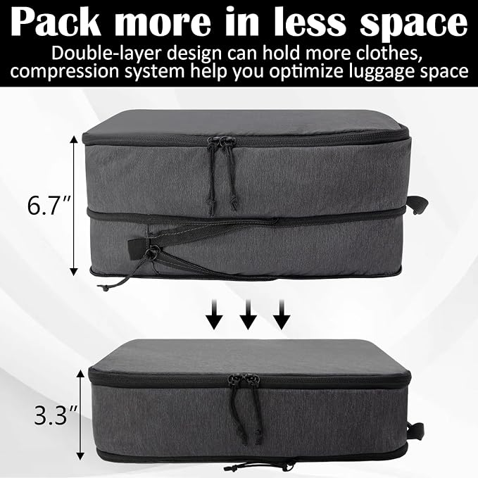 Compression Packing Cubes for Travel Suitcase Organizer Bags, Black, XL | Expandable Travel Cubes for Packing Luggage Organizer Bags Compression Bags for Travel Essentials - Image 2