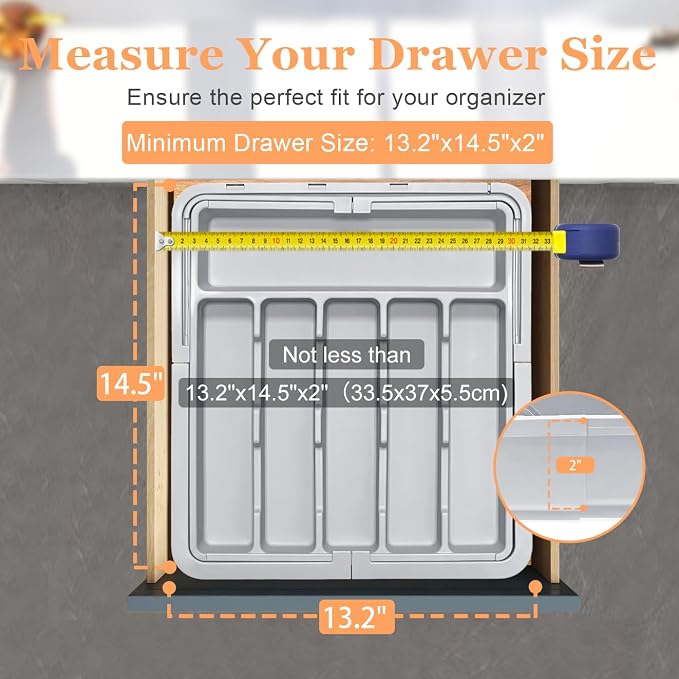Silverware Organizer Expandable Kitchen Drawer Organizer Adjustable 22"x 19" Utensil Organizer with Rubber Feets Cutlery Drawer Organizer for Spoons Forks Knives Kitchen Organizers and Storage Grey - Image 6