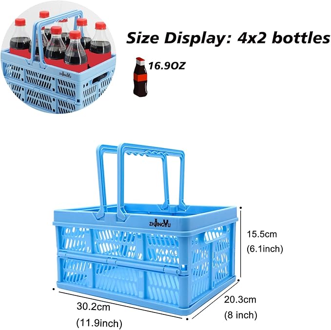 ZHJINGYU crates for storage,plastic baskets for organizing,collapsible shopping basket,foldable crate with Handles,collapsible storage crate,car basket,for Kitchen,Bathroom,Medicine (Blue, S) - Image 2