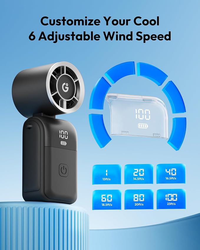 Gaiatop Portable Mini Fan Handheld, 3-in-1 Foldable Pocket Fan, Up to 15H | Personal Small Hand Fan, 6-Speed Turbo Cooling, USB Rechargeable, Outdoor Travel Essentials, Gifts for Women Men Teens, Black - Image 7