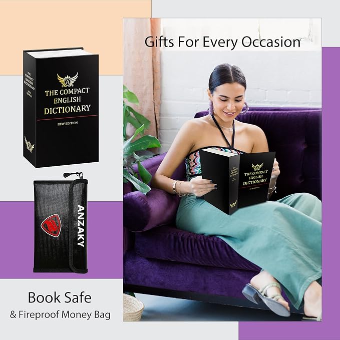 Dictionary Diversion Book Safe with Combination Lock and Fireproof Money Bag, ANZAKY Dictionary Storage Box for Cash Safe Hidden, Money Hiding Box, Secret Portable Metal Compartment Safe - Image 8