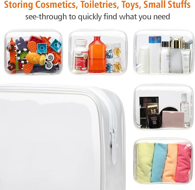 Clear Makeup Bag Travel - TSA Approved Toiletry Bag, 2 Matte White | 1 Medium Quart Carry-On & 1 Large Checked-Luggage, Reinforced Seams, Water-resistant, Clear Easy-Check for Airport, Women - Image 6