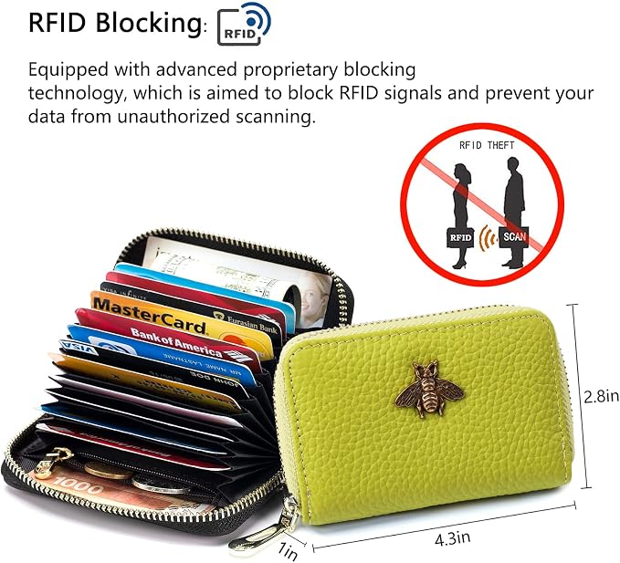 imeetu RFID Credit Card Holder, Small Card Wallet Women, Leather Card Case | Genuine Leather Women's Card & id Cases, Change Coin Purse with Zipper Keychain id Window, 20 Colors & 3 Styles, Daily, Gifts - Image 3