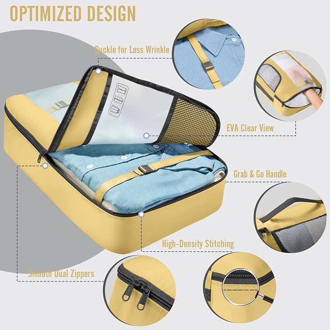 Veken 8 Set Packing Cubes for Travel Essentials,Anti-Wrinkle Buckled Suitcase Organizer for Shoe & Toiletry Bag,Carry On Luggage Bag with 99+ Count Mesh Holes for Airplane & College Dorm Accessories - Image 4