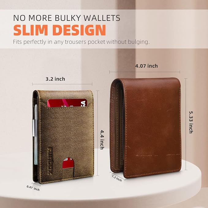 RUNBOX Slim Wallet for Men - RFID Blocking Leather Bifold with Money Clip | Minimalist Front Pocket Wallet Holds 11 Cards,Slim Thin Design,RFID Blocking Protection, Practical Birthday Gifts for Men - Image 3