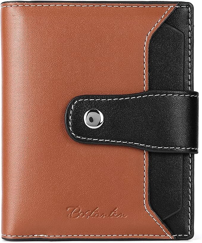 BOSTANTEN Leather Womens Wallet Small RFID Blocking Credit Card Holder | Removable ID Window, Zipper Coin Pocket, Bifold, Minimalist, Fits Small Purses, Daily Use, Ladies Gifts, Brown-Black by BOSTANTEN