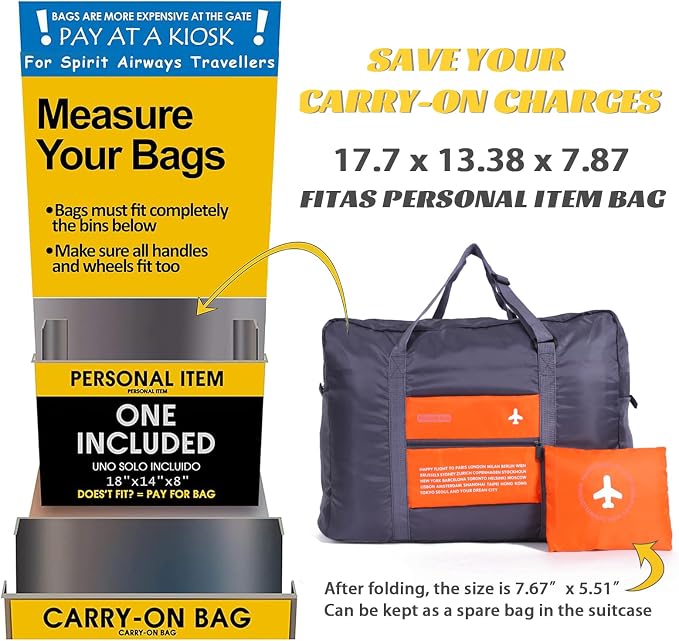 Travel Bag Spirit Airlines Personal Item Bag 18x14x8 Foldable Travel Duffel Bag Tote Carry on Luggage Duffle Overnight for Women and Men (Orange) - Image 3