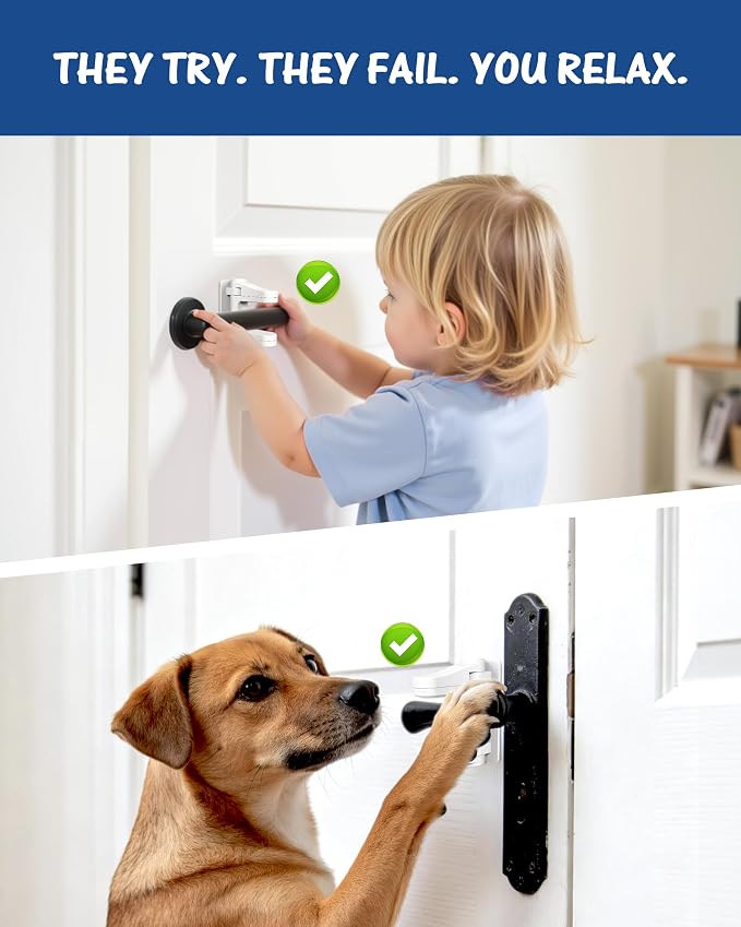 Yunkey Child Proof Door Lever Lock (4-Pack) - Dual-Button Design Helps Prevent Toddlers & Pets from Opening Doors, Fits Standard Lever Handles, 3M Adhesive, No Drill, Removes Cleanly - Image 3