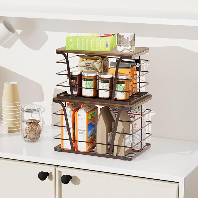 TIDIIABODE Extra Large 2 Pack Potato and Onion Storage Bins,Stackable Storage Pantry Organizers, Kitchen Storage Bins for Potato and Onion, Wall Mount Trash Bag Holder with Bamboo Top, Brown - Image 5