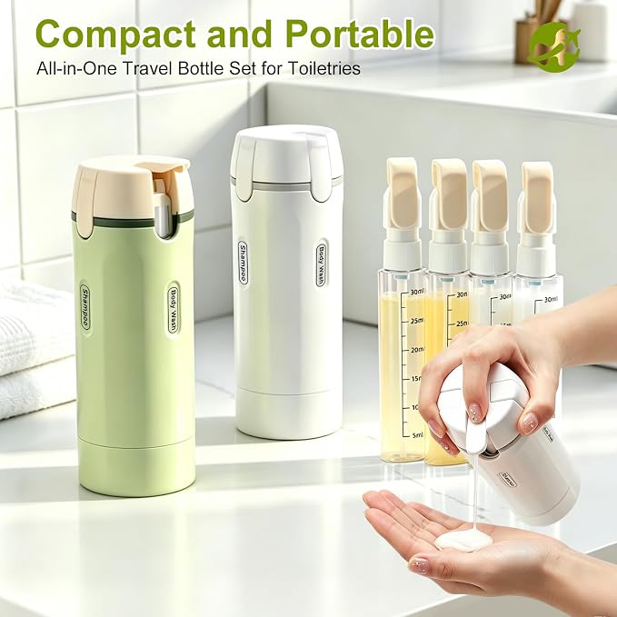 4-in-1 Travel Dispenser Bottle, TSA Approved Leakproof Set(Green) | 4-in-1 rotatable design, leakproof hard shell, 4x30ml/1oz liquid containers, TSA carry-on approved, essentials for women&men - Image 3