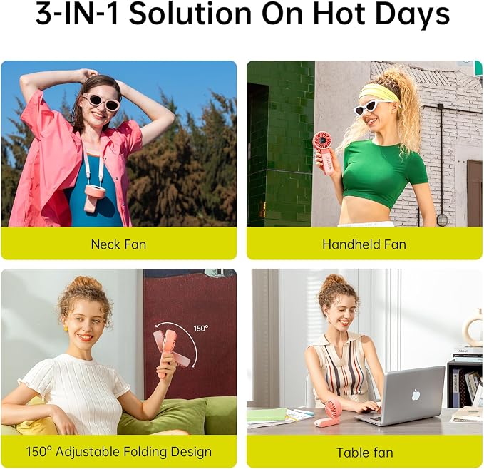 JISULIFE Handheld Fan Life7 – Ultimate Flexibility: Wide & Strong Airflow, 13H Max Cooling, 3600mAh Rechargeable, 5-Speed, LED Display, 3 IN 1 Portable Fan for Travel, Concerts, Sports Events(Pink) - Image 2