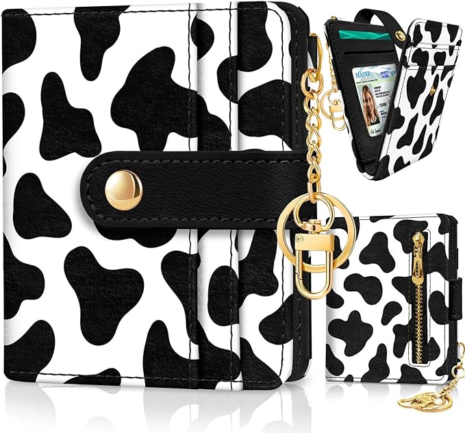 Jogjam Cow Print Rfid Women Wallet, Small Slim Thin Credit Card Holder | PU Leather Bifold Cash Zipper Coin Pocket ID Window, for Female Ladies Teen Girls Girly Gifts by Jogjam