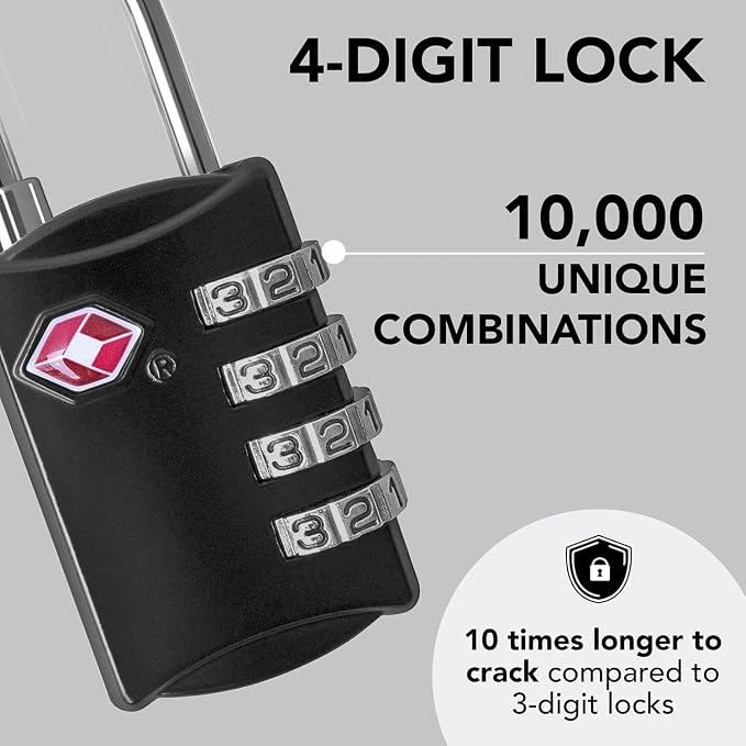 Luggage Locks TSA Approved (1 Pack), 4-Digit TSA Locks for Luggage, Locker, Suitcase, Backpack, School Bag, & Travel Bag - Portable, Rust-Resistant, & Secure Combination Lock, Black - Image 3