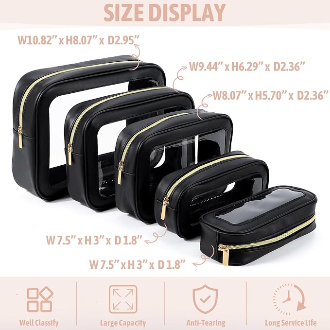 YOPCDJ 5PCS Diaper Bag Organizer Pouch Set, TSA Approved Toiletry Bag，Clear Waterproof TPU Makeup Bag Set Travel Organizer Bags for Women and Kids - Image 2