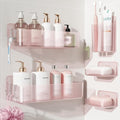 Nieifi Adhesive Shower Shelves, Pink, 5 Pieces | Rustproof ABS, Large Capacity, Removable Design, Easy-Clean, No Drilling Shower Organizer for Bathroom Storage & Home Decor by Nieifi