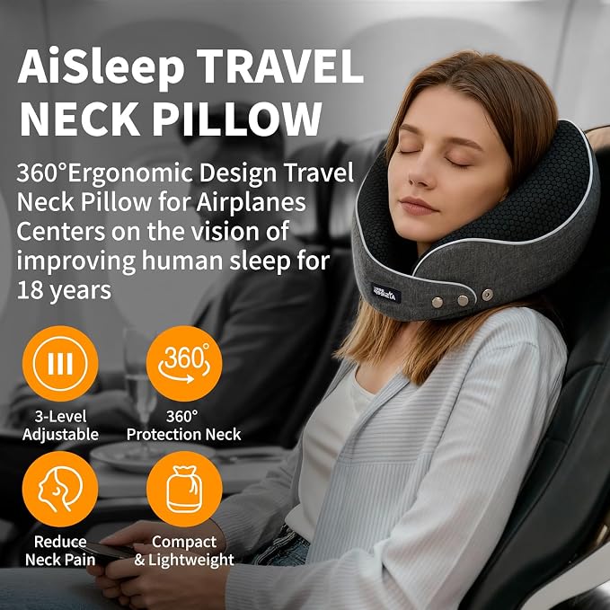 Travel Pillow, Memory Foam Neck Pillow Airplane, Travel Pillows for Airplanes, 360º Ergonomic Design Travel Neck Pillow for Travel, Car Rides, and Home, Ideal for Adults and Kids - Image 2