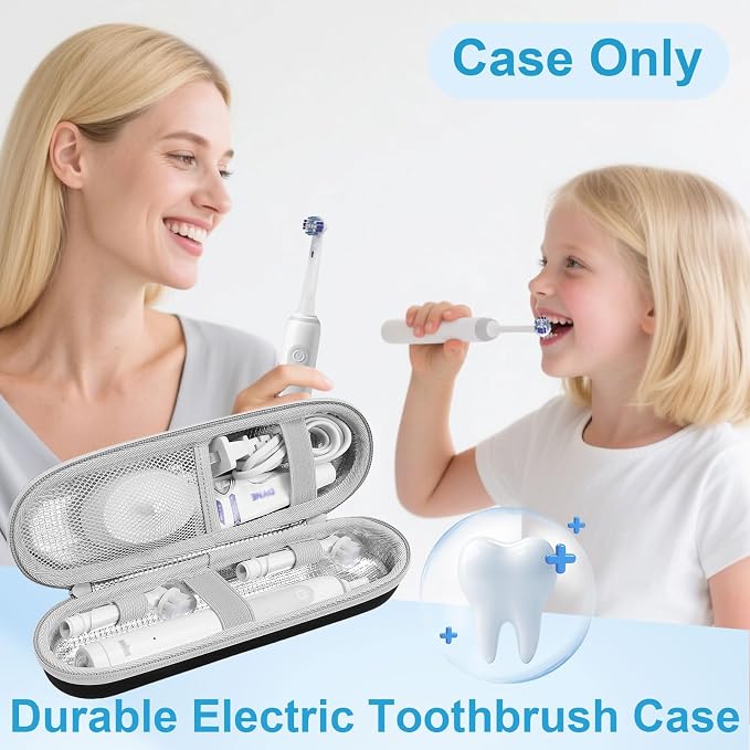 ICIMBI Electric Toothbrush Travel Case for Oral B/Oral-B Pro 1000 1500 5000 7000 Electric Toothbrush,Hard EVA Protective Toothbrush Holder, Includes 2 Brush Head Caps, Compact & Water-Resistant - Image 3