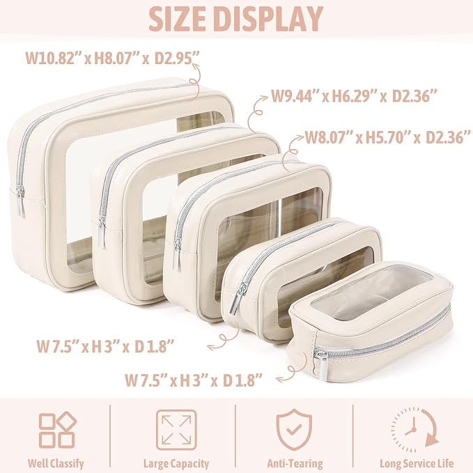 YOPCDJ 5PCS Diaper Bag Organizer Pouch Set, TSA Approved Toiletry Bag，Clear Waterproof TPU Makeup Bag Set Travel Organizer Bags for Women and Kids - Image 2